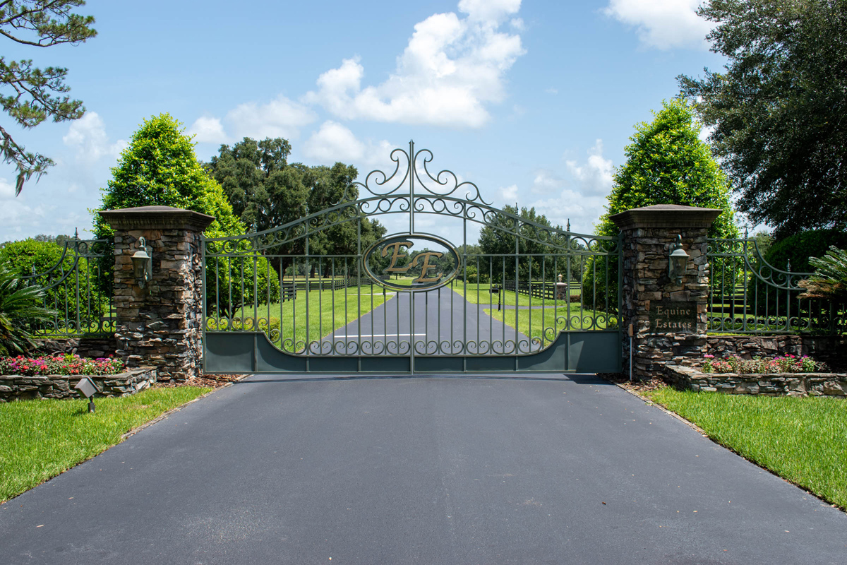 The gate of Equine Estates in Southwest Ocala